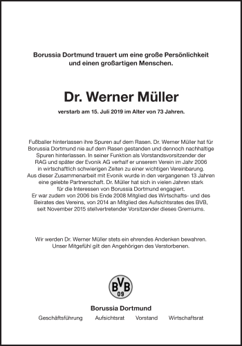 Traueranzeige von Werner Müller von Süddeutsche Zeitung