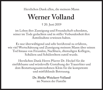 Traueranzeige von Werner Volland von Süddeutsche Zeitung