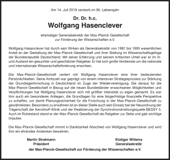 Traueranzeige von Wolfgang Hasenclever von Süddeutsche Zeitung