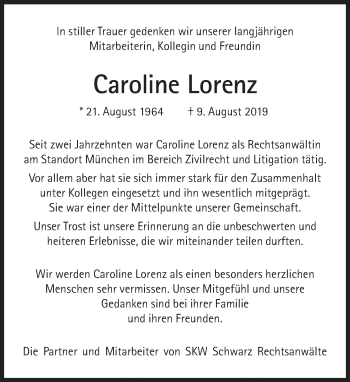 Traueranzeige von Caroline Lorenz von Süddeutsche Zeitung