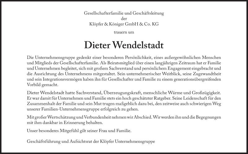  Traueranzeige für Dieter Wendelstadt vom 29.08.2019 aus Süddeutsche Zeitung