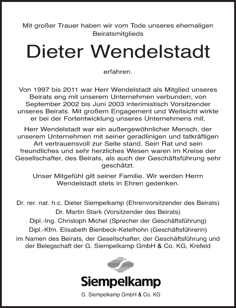  Traueranzeige für Dieter Wendelstadt vom 31.08.2019 aus Süddeutsche Zeitung