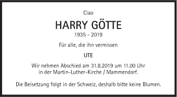 Traueranzeige von Harry Götte von Süddeutsche Zeitung