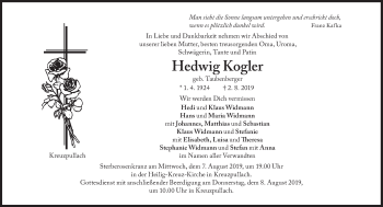 Traueranzeige von Hedwig Kogler von Süddeutsche Zeitung