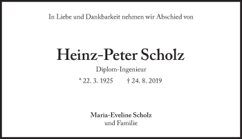 Traueranzeige von Heinz-Peter Scholz von Süddeutsche Zeitung