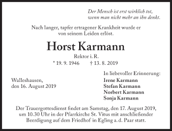 Traueranzeige von Horst Karmann von Süddeutsche Zeitung
