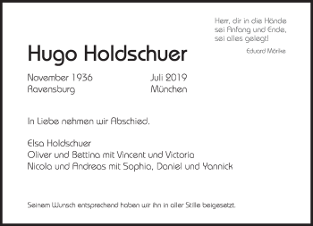 Traueranzeige von Hugo Holdschuer von Süddeutsche Zeitung