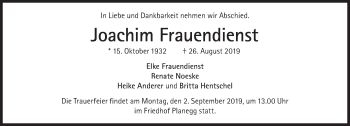 Traueranzeige von Joachim Frauendienst von Süddeutsche Zeitung
