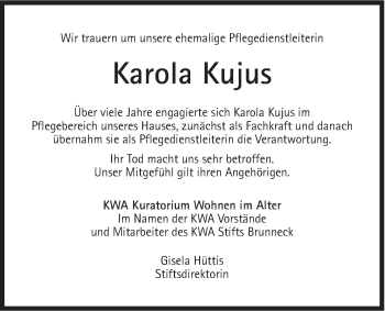 Traueranzeige von Karola Kujus von Süddeutsche Zeitung