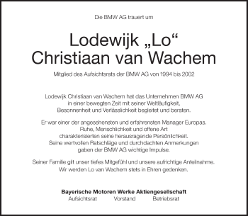 Traueranzeige von Lodewijk Christian van Wachem von Süddeutsche Zeitung
