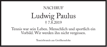Traueranzeige von Ludwig Paulus von Süddeutsche Zeitung
