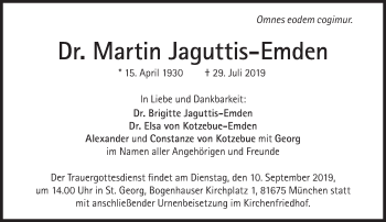 Traueranzeige von Martin Jaguttis-Emden von Süddeutsche Zeitung