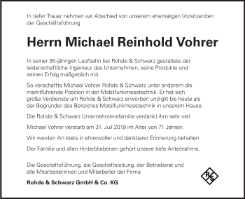 Traueranzeige von Michael Reinhold Vohrer von Süddeutsche Zeitung