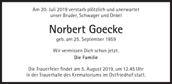 Traueranzeige von Norbert Goecke von Süddeutsche Zeitung