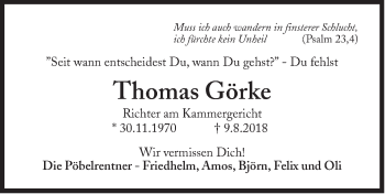 Traueranzeige von Thomas Görke von Süddeutsche Zeitung