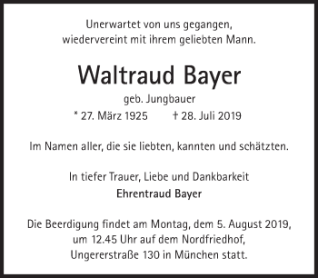 Traueranzeige von Waltraud Bayer von Süddeutsche Zeitung