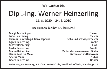 Traueranzeige von Werner Heinzerling von Süddeutsche Zeitung