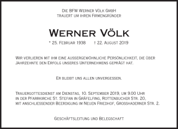 Traueranzeige von Werner Völk von Süddeutsche Zeitung