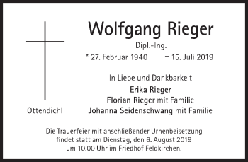 Traueranzeige von Wolfgang Rieger von Süddeutsche Zeitung
