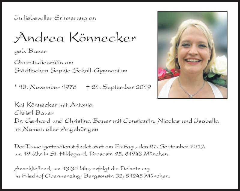  Traueranzeige für Andrea Könnecker vom 25.09.2019 aus Süddeutsche Zeitung
