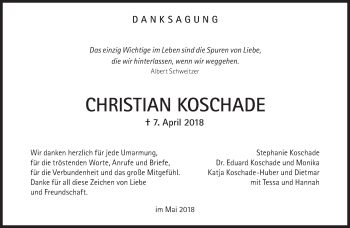 Traueranzeige von Christian Koschade  von Süddeutsche Zeitung