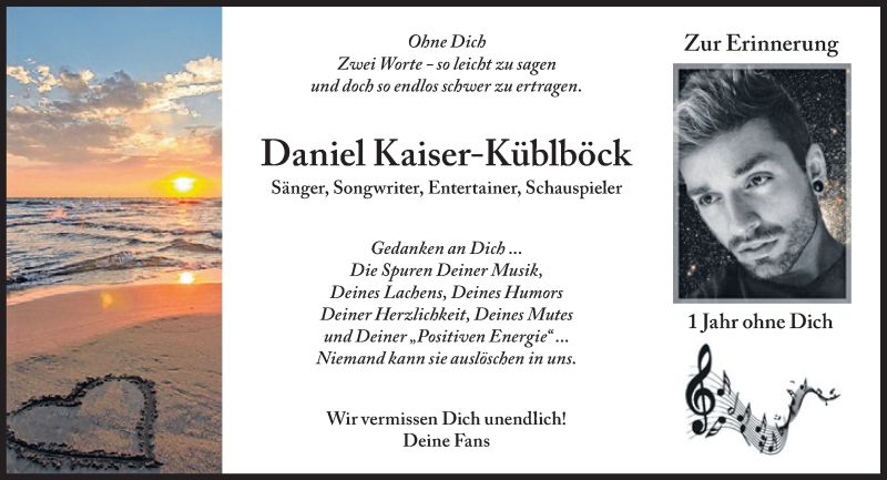  Traueranzeige für Daniel Kaiser-Küblböck vom 09.09.2019 aus Süddeutsche Zeitung