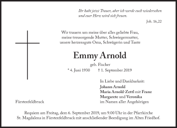 Traueranzeige von Emmy Arnold von Süddeutsche Zeitung