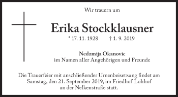 Traueranzeige von Erika Stockklausner von Süddeutsche Zeitung