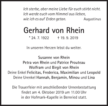 Traueranzeige von Gerhard von Rhein von Süddeutsche Zeitung