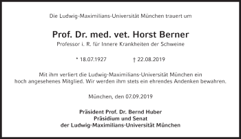 Traueranzeige von Horst Berner von Süddeutsche Zeitung