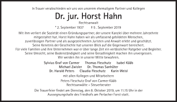 Traueranzeige von Horst Hahn von Süddeutsche Zeitung
