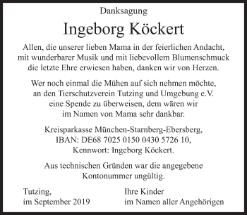 Traueranzeige von Ingeborg Köckert von Süddeutsche Zeitung