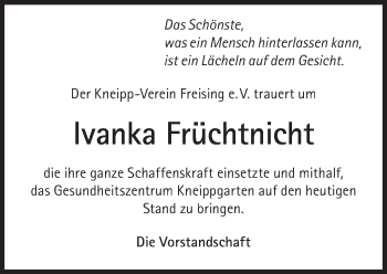 Traueranzeige von Ivanka Früchtnicht von Süddeutsche Zeitung