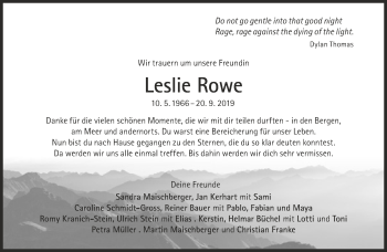 Traueranzeige von Leslie Rowe von Süddeutsche Zeitung