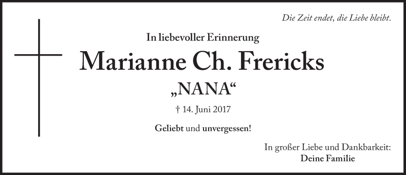  Traueranzeige für Marianne Ch. Frericks vom 15.06.2019 aus Süddeutsche Zeitung