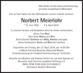 Traueranzeige von Norbert Meierlohr von Süddeutsche Zeitung