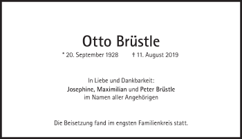Traueranzeige von Otto Brüstle von Süddeutsche Zeitung