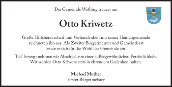 Traueranzeige von Otto Kriwetz von Süddeutsche Zeitung