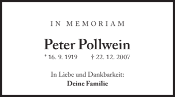 Traueranzeige von Peter Pollwein von Süddeutsche Zeitung