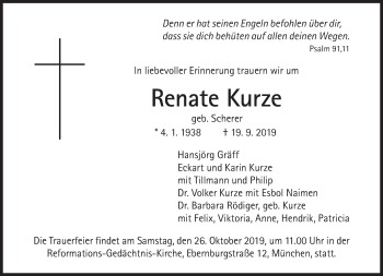 Traueranzeige von Renate Kurze von Süddeutsche Zeitung