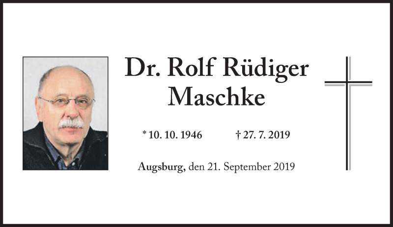  Traueranzeige für Rolf Rüdiger Maschke vom 21.09.2019 aus Süddeutsche Zeitung