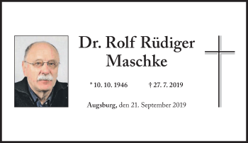 Traueranzeige von Rolf Rüdiger Maschke von Süddeutsche Zeitung