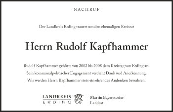 Traueranzeige von Rudolf Kapfhammer von Süddeutsche Zeitung
