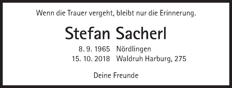  Traueranzeige für Stefan Sacherl vom 07.09.2019 aus Süddeutsche Zeitung