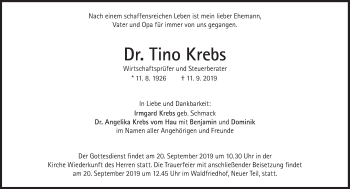 Traueranzeige von Tino Krebs von Süddeutsche Zeitung