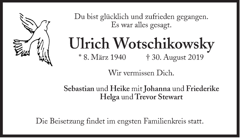  Traueranzeige für Ulrich Wotschikowsky vom 04.09.2019 aus Süddeutsche Zeitung