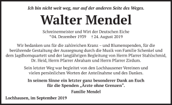 Traueranzeige von Walter Mendel von Süddeutsche Zeitung