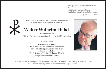 Traueranzeige von Walter Wilhelm Habel von Süddeutsche Zeitung