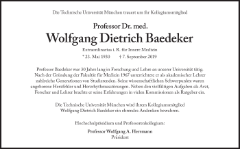 Traueranzeige von Wolfgang Dietrich Baedeker von Süddeutsche Zeitung