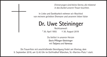 Traueranzeige von Uwe Steininger von Süddeutsche Zeitung